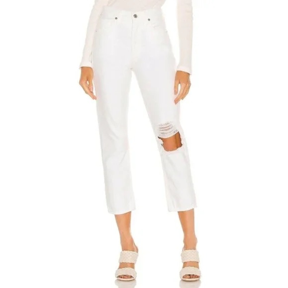 Citizens of Humanity Distressed Charlotte Crop White Fiori Jeans, Size 26